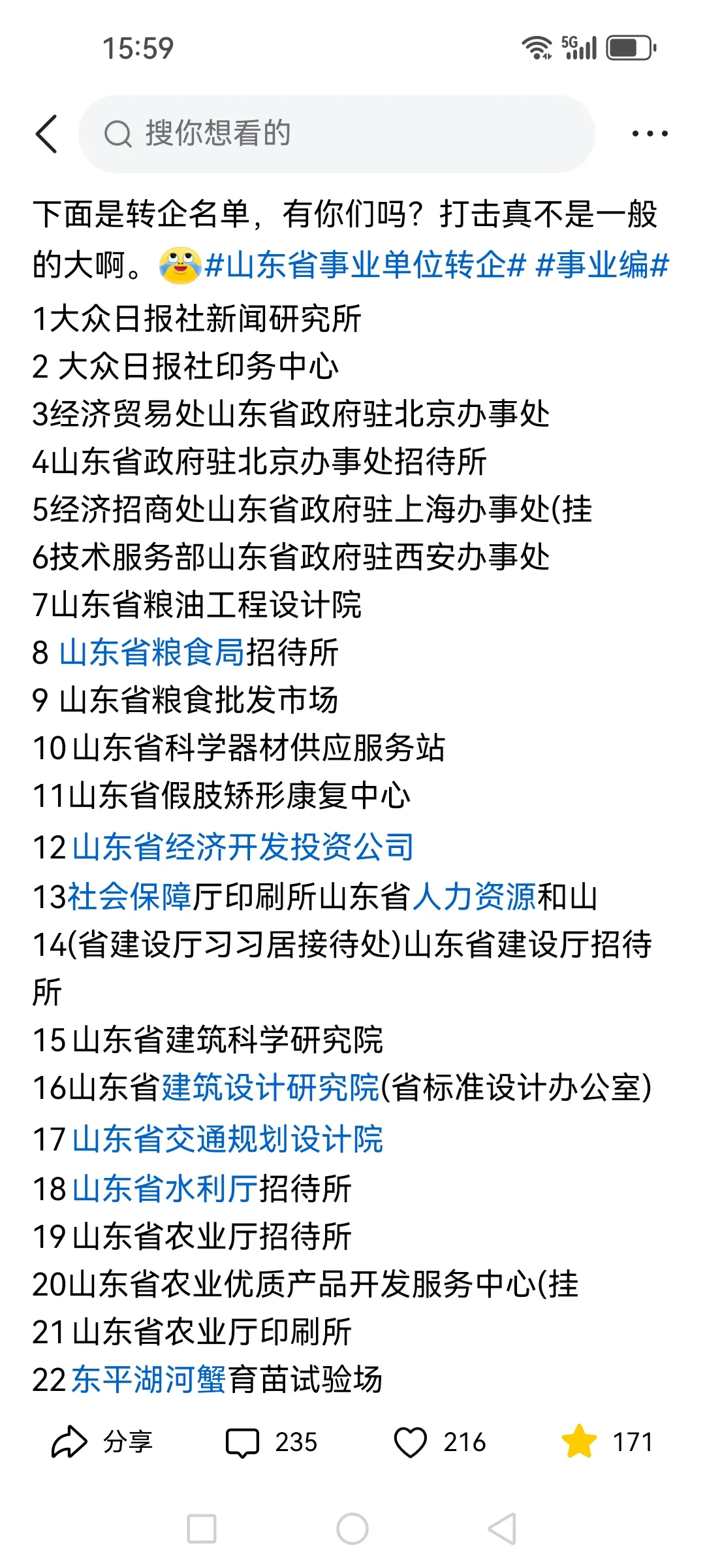 
真的出乎意料！下图列出了山东首批从事业单位转为企业单位的名单。

在这份名单中