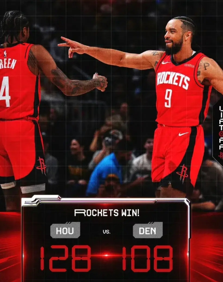 火箭128：108大胜掘金，打破其背靠背8连胜神话，格林3节打卡34分，申京20