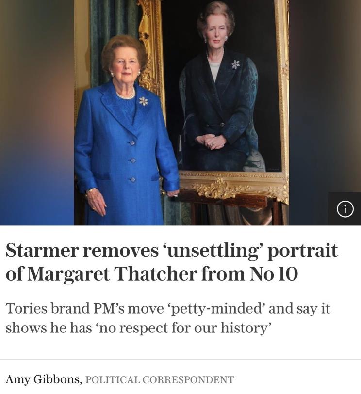 这个事情就算是中国人来看也是非常震惊的，英国首相斯塔默居然把前首相撒切尔夫人的肖