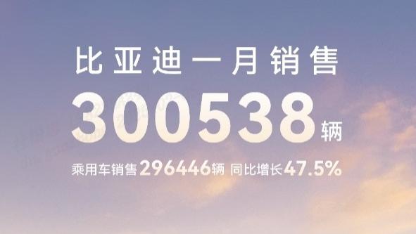 比亚迪1月销量超30万辆，中国销冠