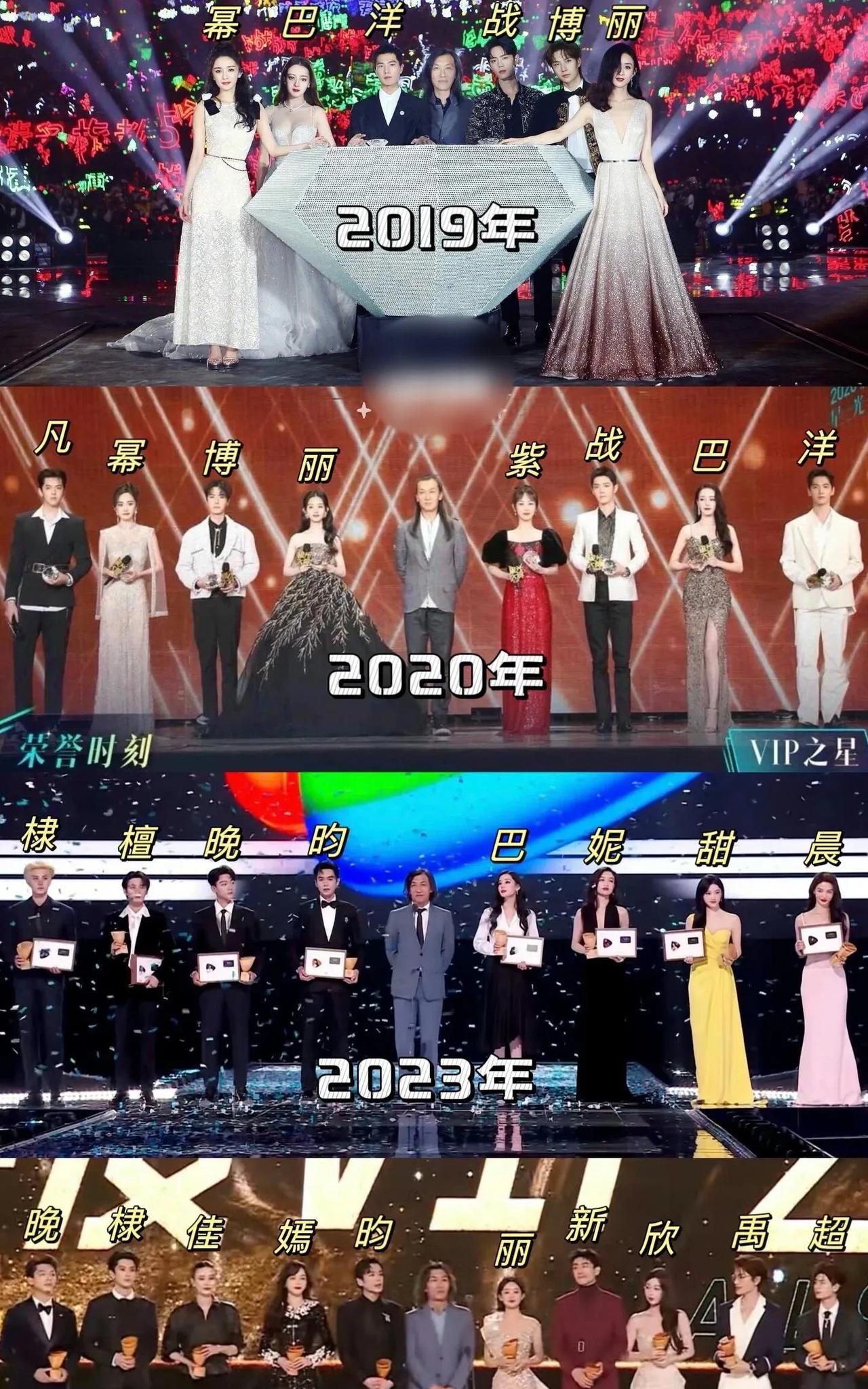 历届星光大赏大合照，2019和2020年是真顶流呀！肖战王一博赵丽颖杨幂杨紫迪丽