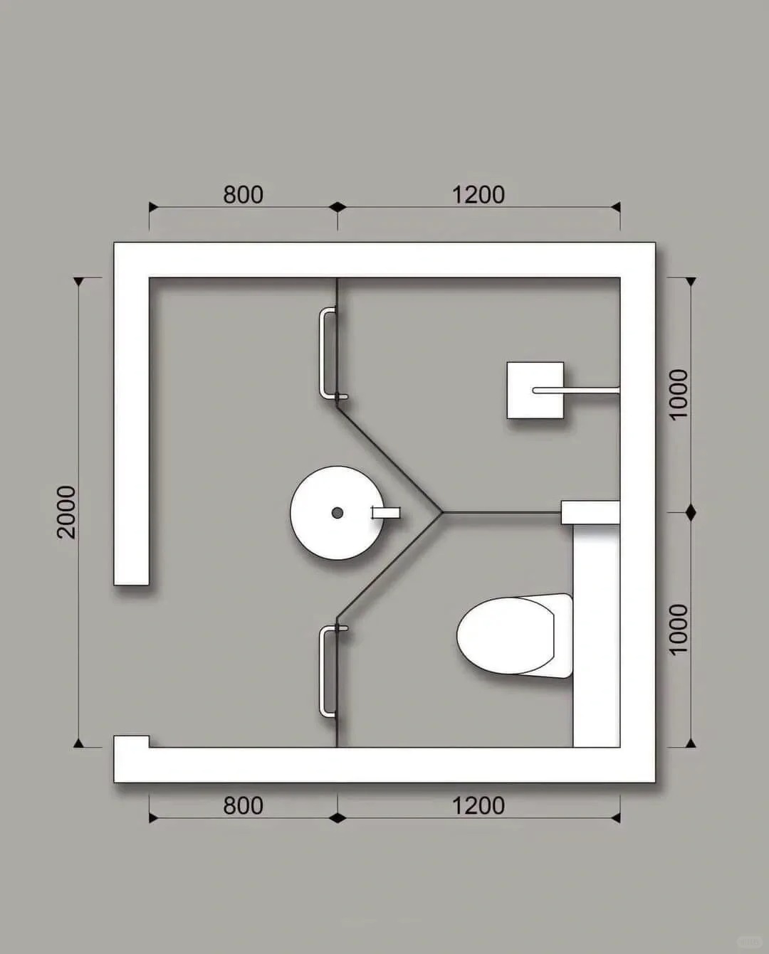 小户型卫生间布局，看这个就够了
常规下标准操作尺寸

标准有时候就是不标准，一米