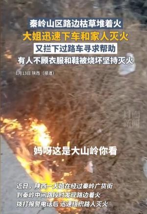 大妈秦岭救火 路人帮忙

                           