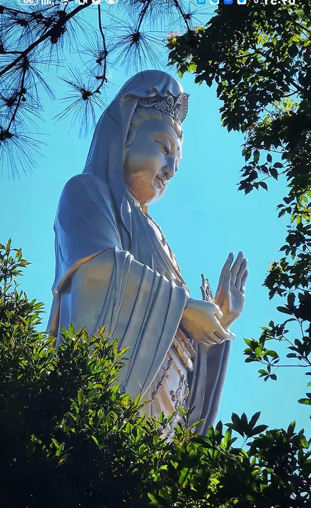 在碧波万顷的南海中，有一座庄严神圣的观音菩萨像