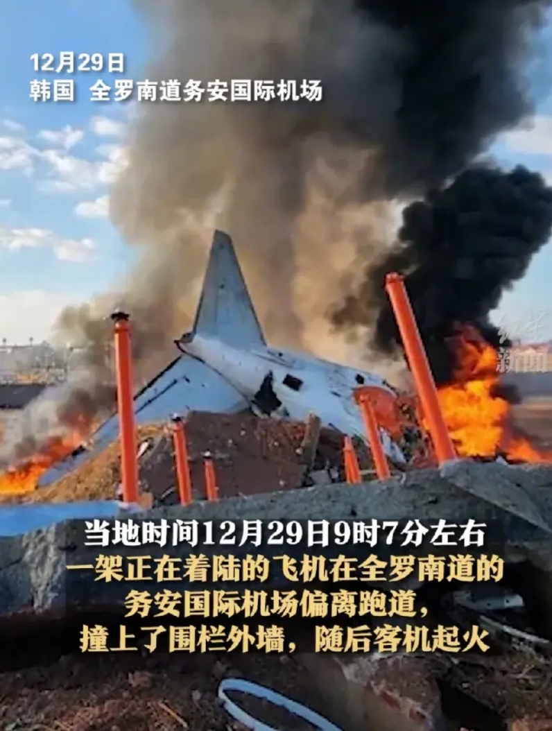 韩国181人客机空难，175名乘客、6名机组人员！在机场降落时，脱离跑道，撞上围