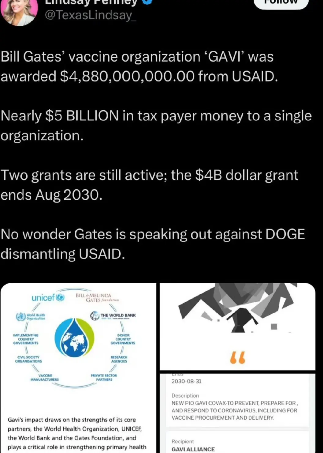 国际开发署给比尔盖茨四十八亿美元，用于给美国人打疫苗