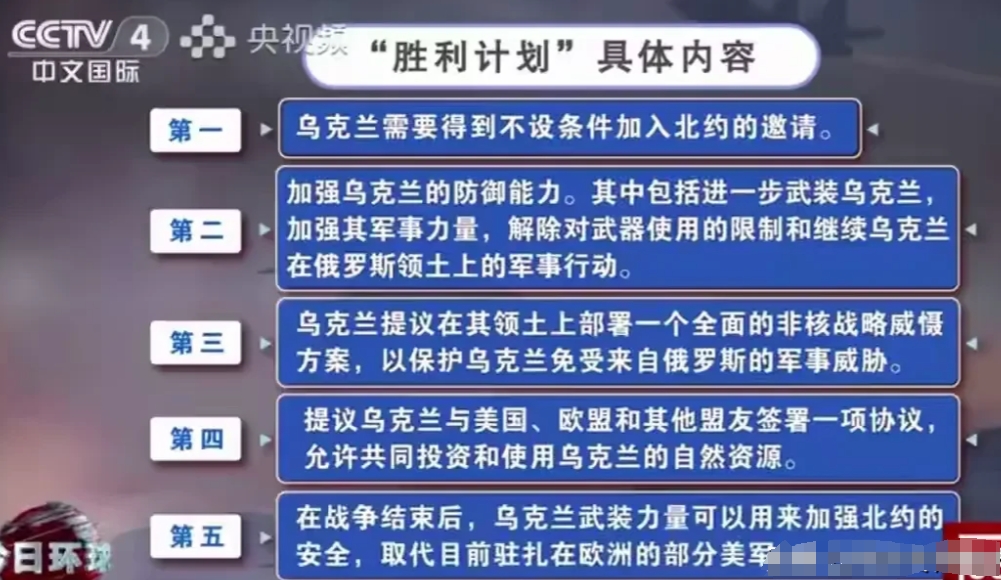 泽连司机公布自己的未来计划（也称胜利计划），其中两大点要强调，第一：允许美国欧盟