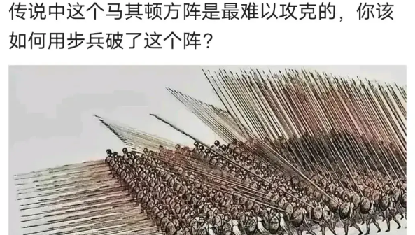 马其顿方阵在古代是无解的，要防御有防御，要攻击，有攻击！
估计连古代最强的秦国秦