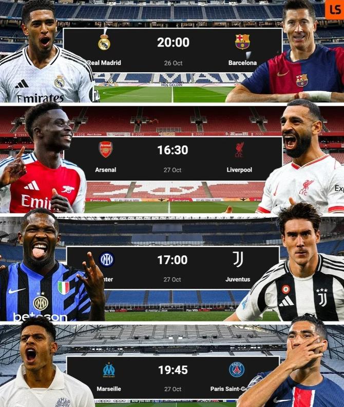 超级周末！本周末五大联赛有多场重头戏
西班牙国家德比：皇马vs巴萨
英超：阿森纳