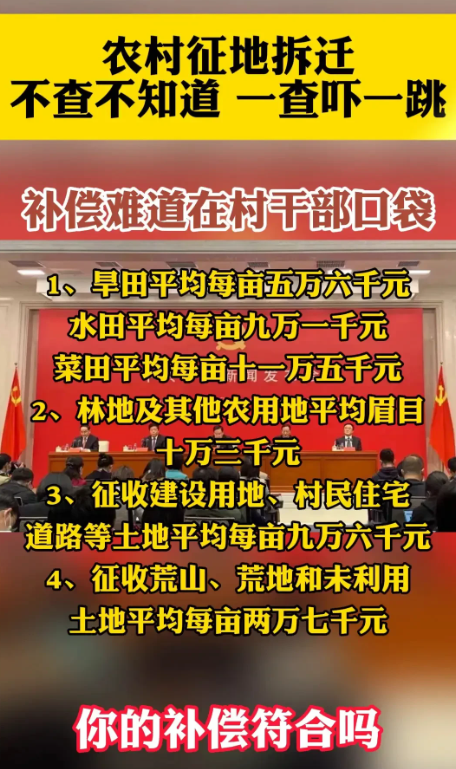 农村征地拆迁，不查不知道，一查吓一跳。补偿难道在村干部口袋？

1. 农村征地拆