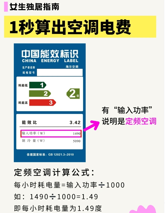 我就说上网能学到真东西‼️空调电费会算了
空调电费怎么算：
第一步：先分辨定频空