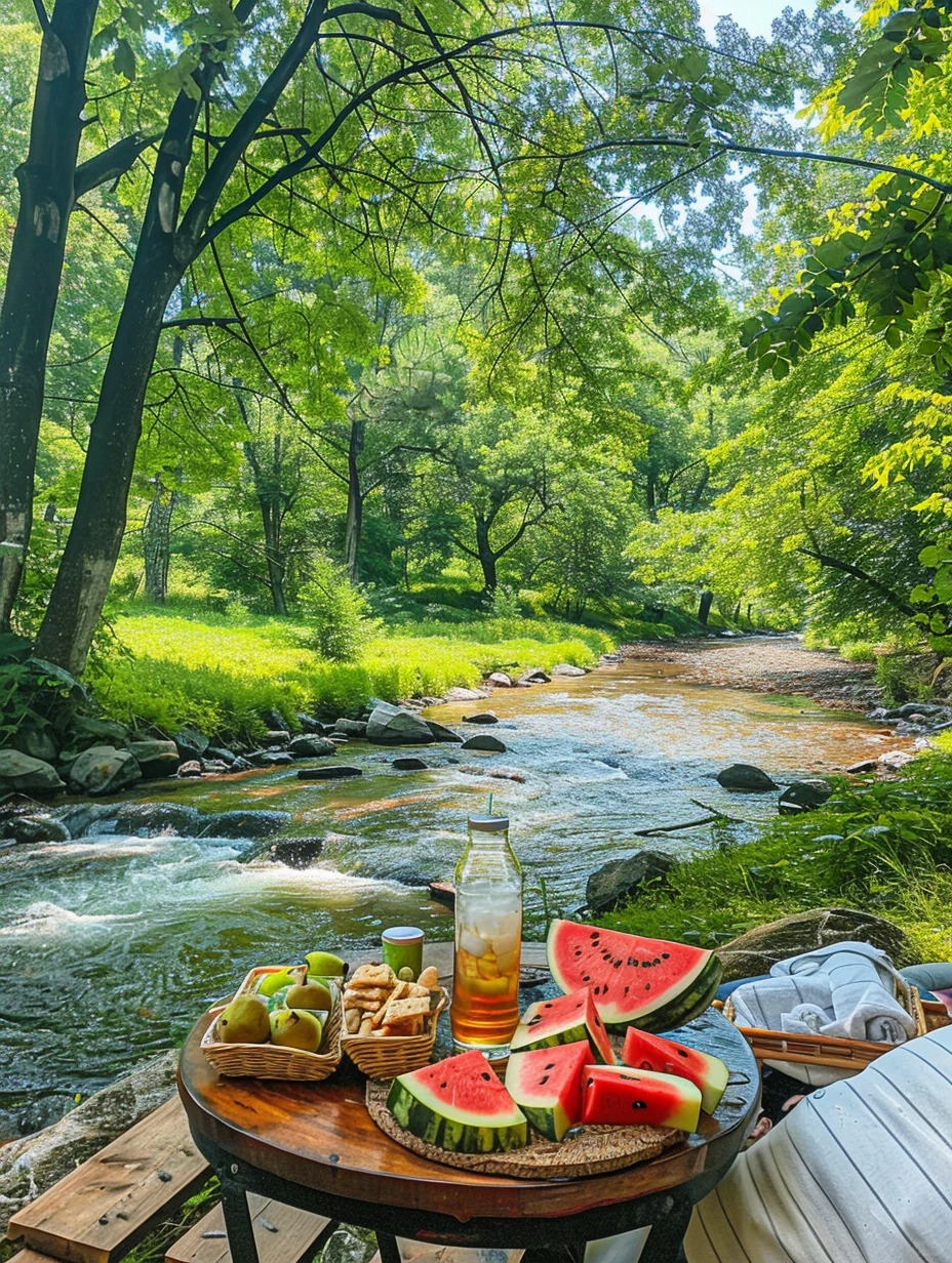 夏天去小溪吃西瓜🍉🧺
期待中的
夏天是西瓜味的🍉
小溪是清凉的🍃
心是自