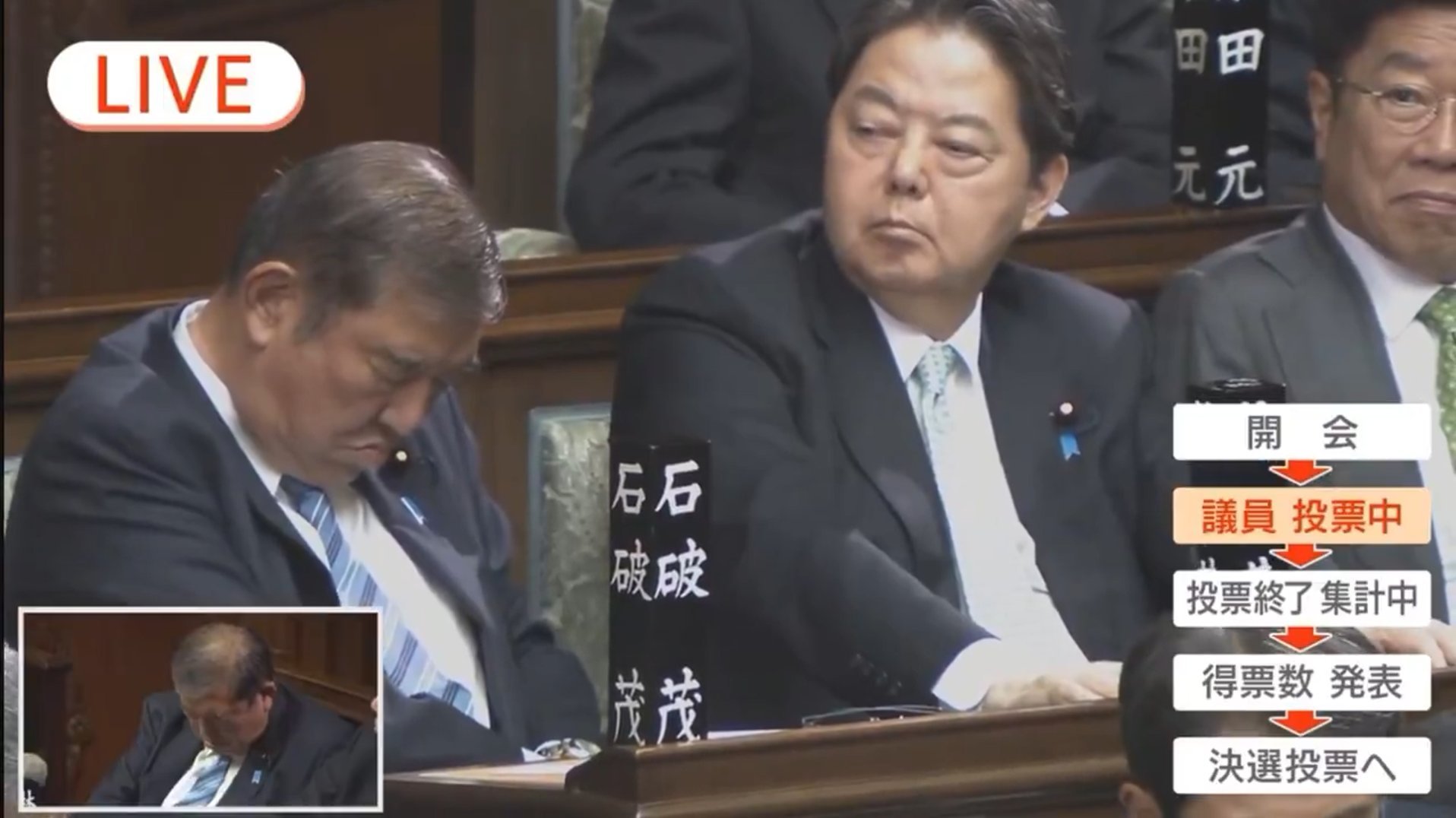 石破茂看似睡着了，内心则倍儿清醒