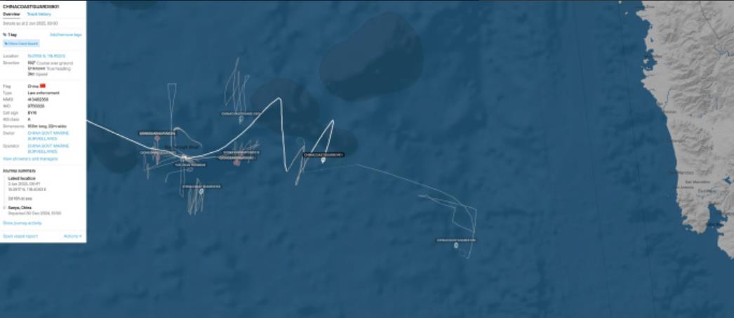 1月1日，万吨海警船现身黄岩岛，面对美大批军机挑衅，中国大获全胜
 
据AIS信