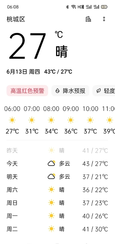 看看俺大衡水这天气，最高温度43度，亲们一定多喝水，尽量减少户外活动，注意防暑！