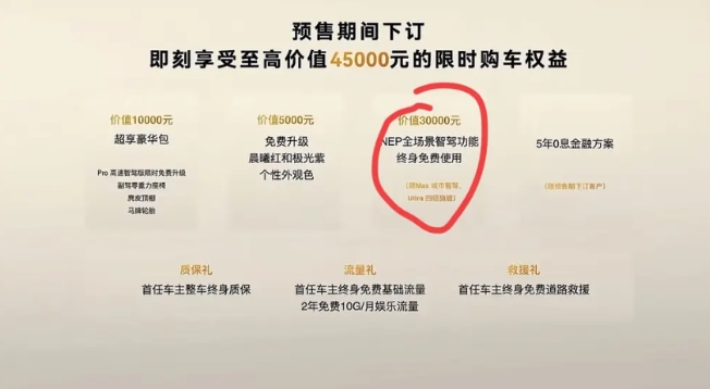 pro版本带智驾，然后送零重力座椅和马牌轮胎，但是全场景智驾不是免费，要使用需要