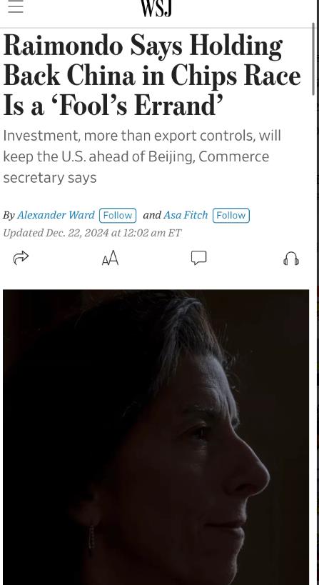 美国商务部长雷蒙多称在芯片竞争中阻止中国是“愚蠢之举”！
这就是美国政客，下月离