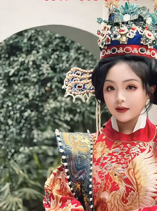 阿姨用鸡毛复刻凤冠