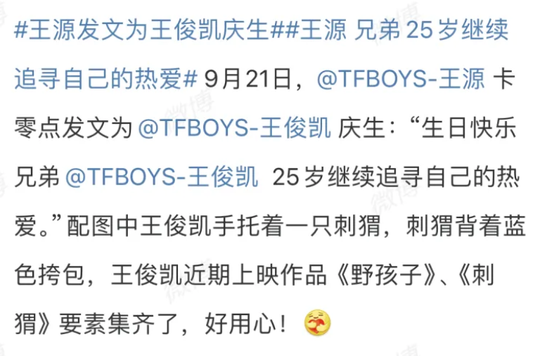 王源发文为王俊凯庆生