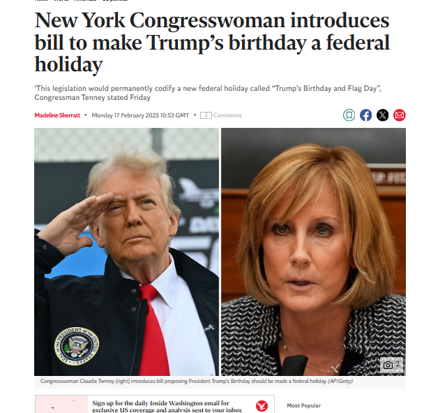 纽约一位女众议员竟然提出了一个法案，要求将特朗普的生日定为联邦假日
