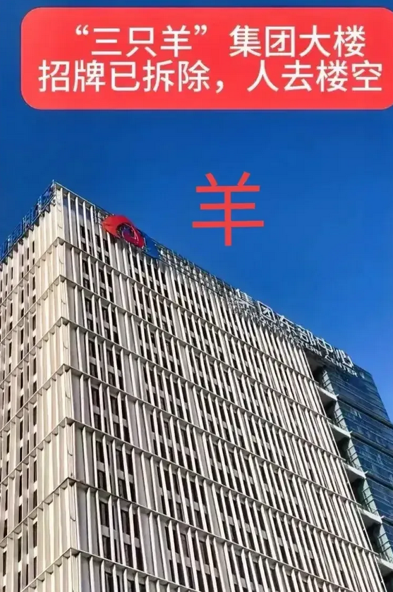 合肥三只羊全球总部大楼那醒目的“三只羊”招牌竟然不见了，这不禁让人猜测，难道是要