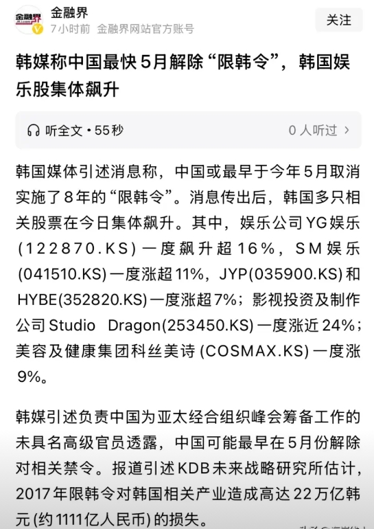 人格分裂的韩国让人无语。

韩国一方面到处鼓吹施压让中国取消所谓的“限韩令”，一