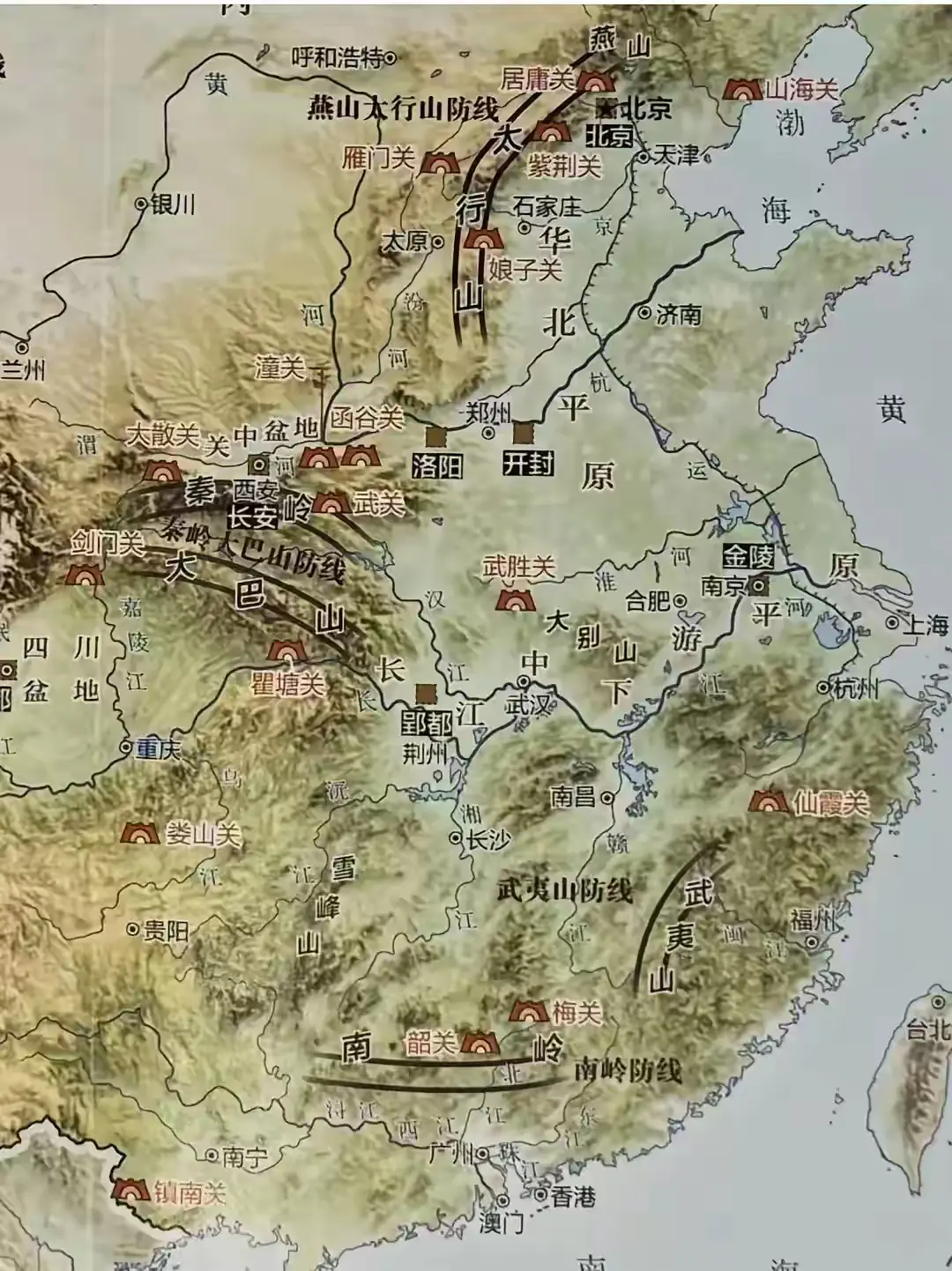 中国古代各地分布的主要关隘，每个都是非常有名，选的地方一般都是一夫当关，万夫莫开