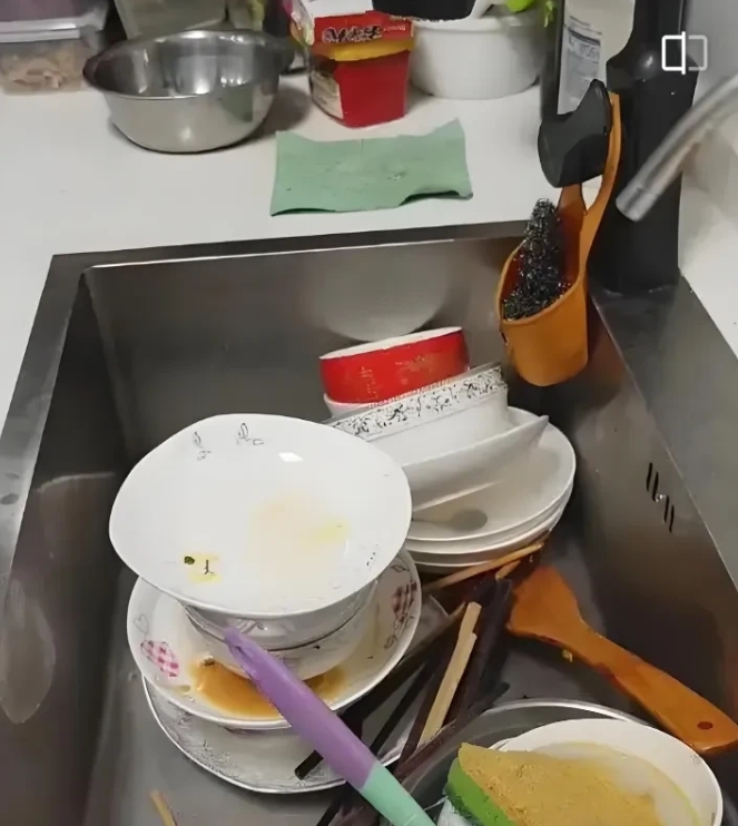 昨天下班回来挺晚的，洗了澡就睡了，今天早晨起来给上学的女儿做饭，顿时恼火了，一池