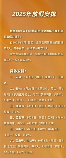 2025年放假安排，非常合理，你可以提前这样安排了，值得收藏。

第一、元旦节：