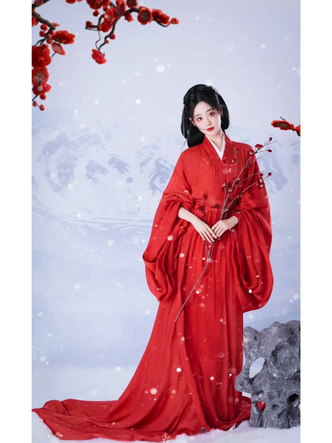 祝绪丹｜红衣雪景美人｜美人如画，写意风流