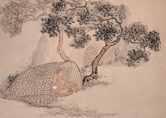 西晋人田琰给母亲守丧，要单独住在坟墓旁的简陋草庐里，期间需要清心寡欲、克制清苦。