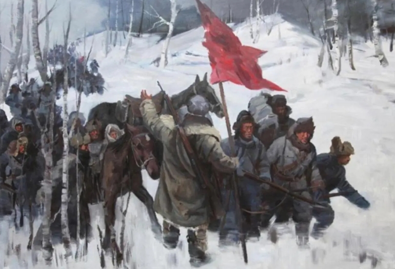 1936年初冬，抗联第1师陷入敌人重重包围，李荆璞师长率领队伍边打边退。走着走着