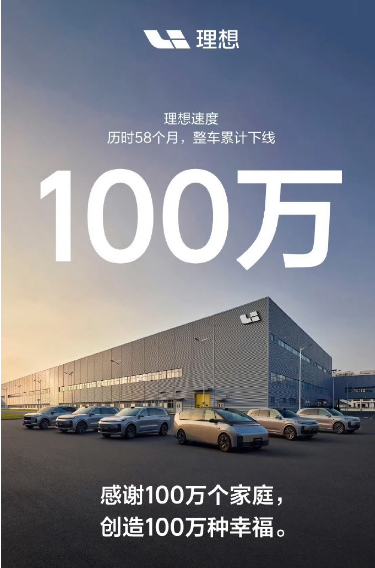 比亚迪交付100万辆，用了12年，
特斯拉交付100万辆，用了13年，
理想交付
