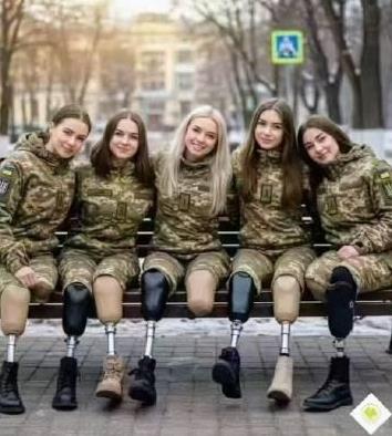 历经战争的摧残，仍然看到她们美丽的脸庞上洋溢着自信与坚强不屈的笑容，希望战争快点
