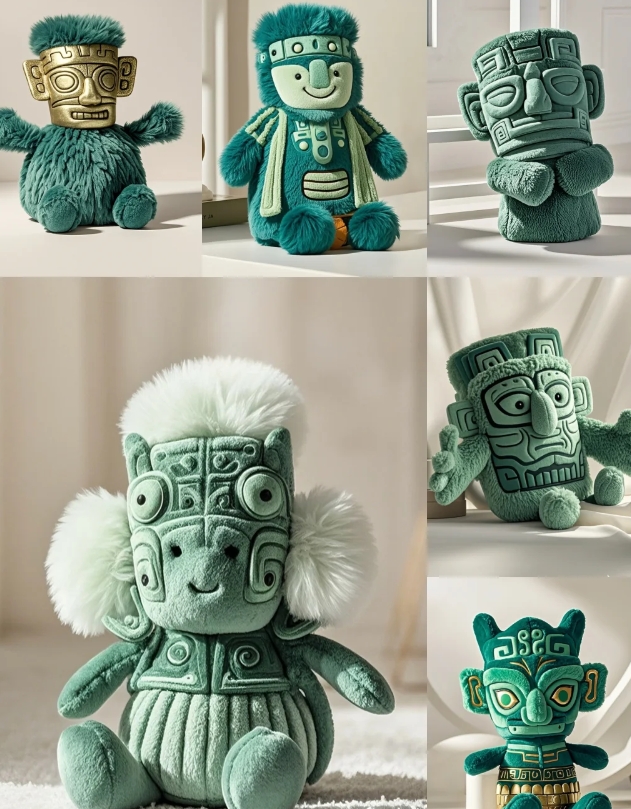 三星堆面具玩偶来咯，一群毛绒绒的三星堆玩偶设计