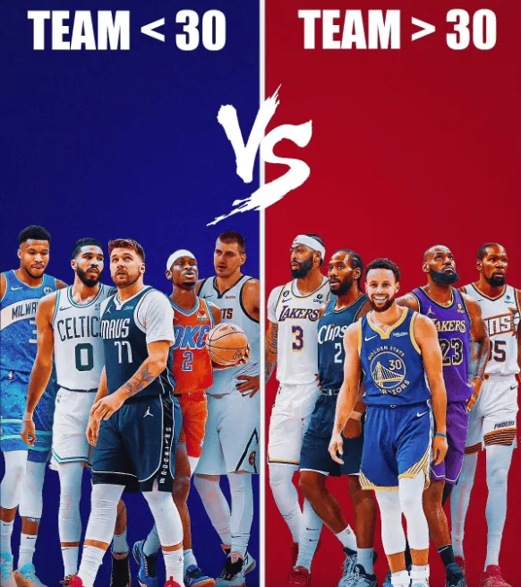 30岁下对阵30岁上，谁能赢？

今日，在NBA假期美国媒体又拿出了一个对比，对
