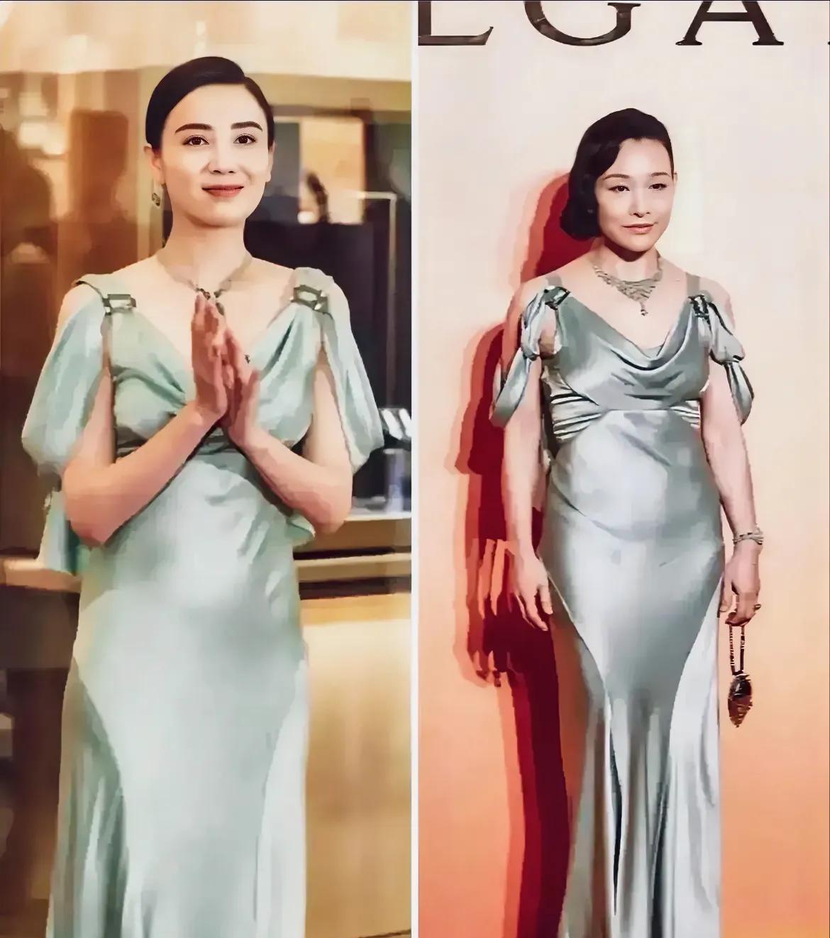 没想到，陈冲和宋佳撞衫啦。
同样一件衣服穿在两人身上效果的确不同。然而，两人对比