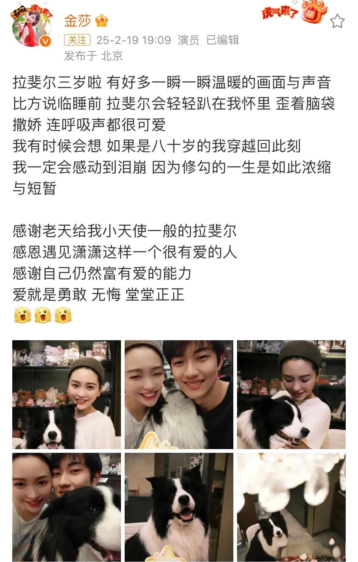 2月19日，金莎孙丞潇给狗狗过三岁生日
不少网友表示：承认我之前对他们有些偏见，