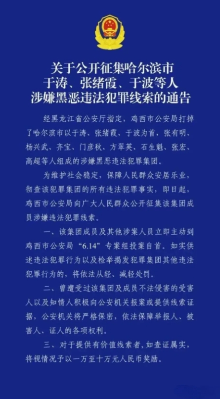 哈尔滨市公安局副局长于涛，那可是个“家族性涉黑”的大佬啊！

他老婆、姐姐全都是