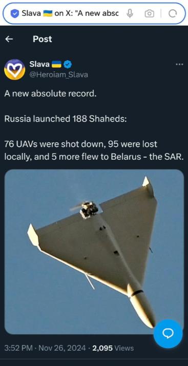 俄罗斯的攻势有多凌厉？外媒报道，昨天，俄罗斯向乌克兰发射了 188 架 