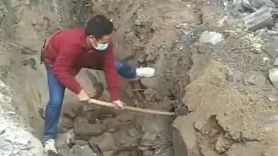 摆拍？男子盖房挖地基，竟然挖出几十条，活蹦乱跳的大鱼，网友：为啥戴着口罩！