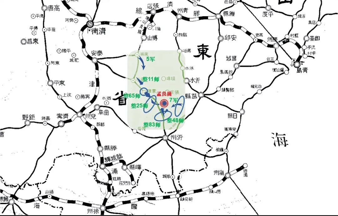 现在看当时的作战地图，孟良崮战役打的是真险啊，这么小一块地方基本上把当时国军的精