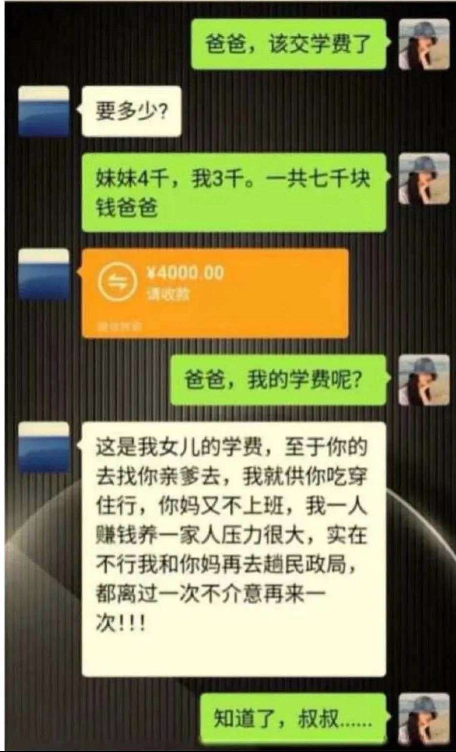 爸爸，我的学费呢?