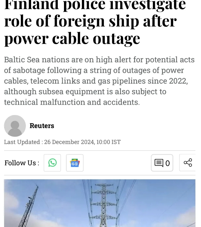 中国船开走几天后，波罗的海又发生缆线损坏事件，芬兰-爱沙尼亚电缆又断电了。

这