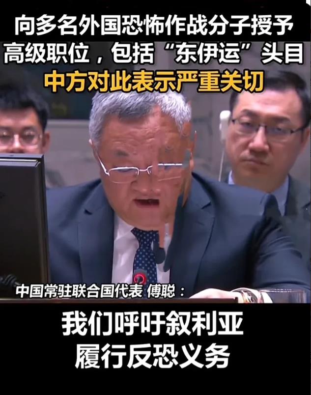 中方严重关切叙向恐怖分子授予职位！
中国常驻联合国傅聪大使：叙利亚军队近日向多名