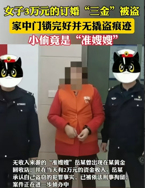 河南，南阳。女子价值30000多元的订婚三金在家中失窃，奇怪的是在此期间从无外人
