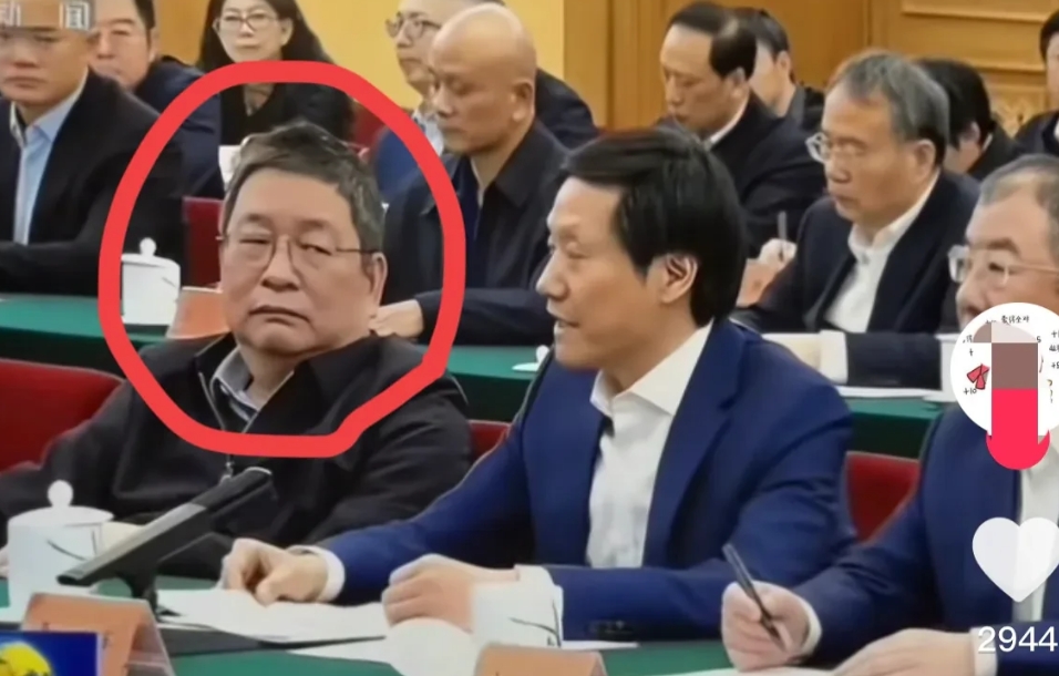 坐在雷总旁边这个人大家知道他是谁吗？
看看他这个眼神，

戴着细边眼镜，你们看他