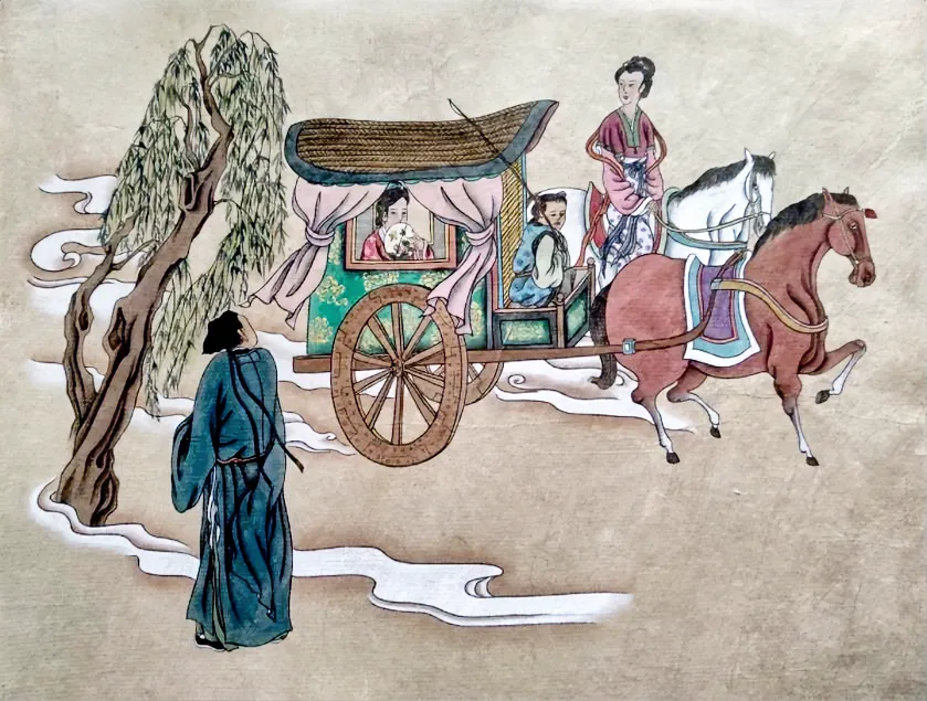 旧时有个读书人，和两个朋友在路上闲逛，远远瞧见一个少妇骑着毛驴在前边走，“是个美