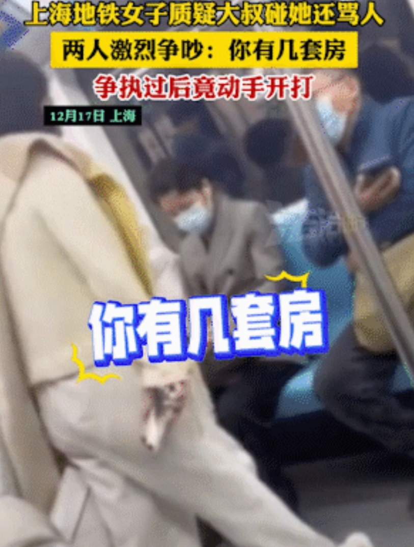 一副欠揍的架势，她不挨揍谁挨揍！上海一女子地铁内质疑大叔碰她，出言嘲讽对方：你有