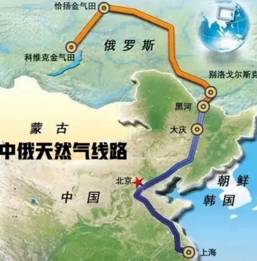 看看这油气管道过境图，竟然绕了一大圈多绕了4000公里，而是放弃了更近的过境蒙古